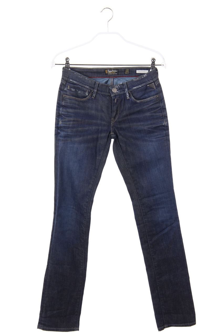 Replay Blue Jeans - Used Look Skinny-Jeans mit Logo-Plakette - W25