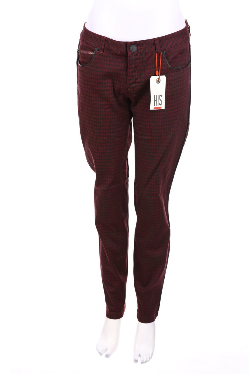 H.I.S. - Karo-Skinny-Jeans mit Kunstleder-Details - D 38