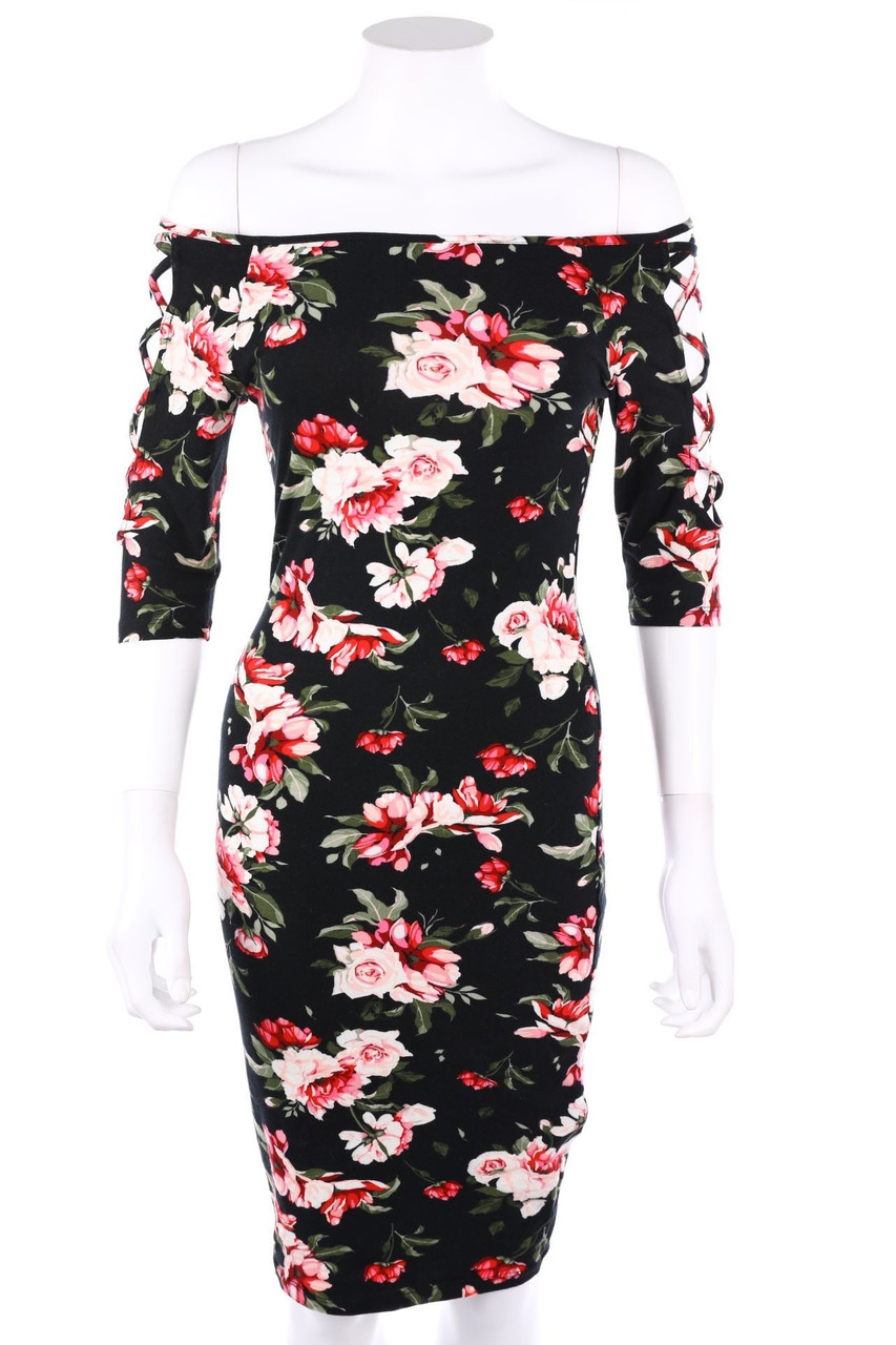 AMISU - Carmen-Dress with Flower Print - D 34