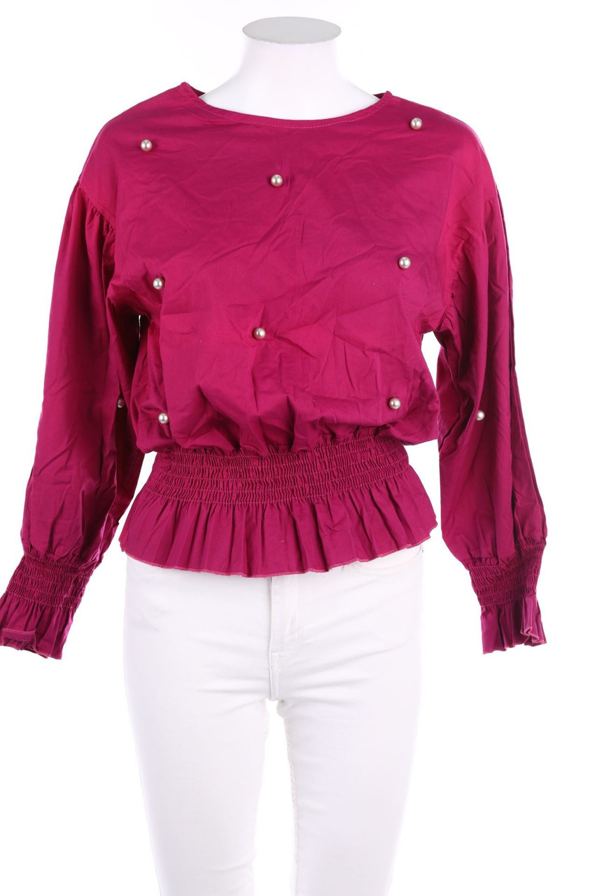 No Label - Blouse with Pearls, Cotton - S