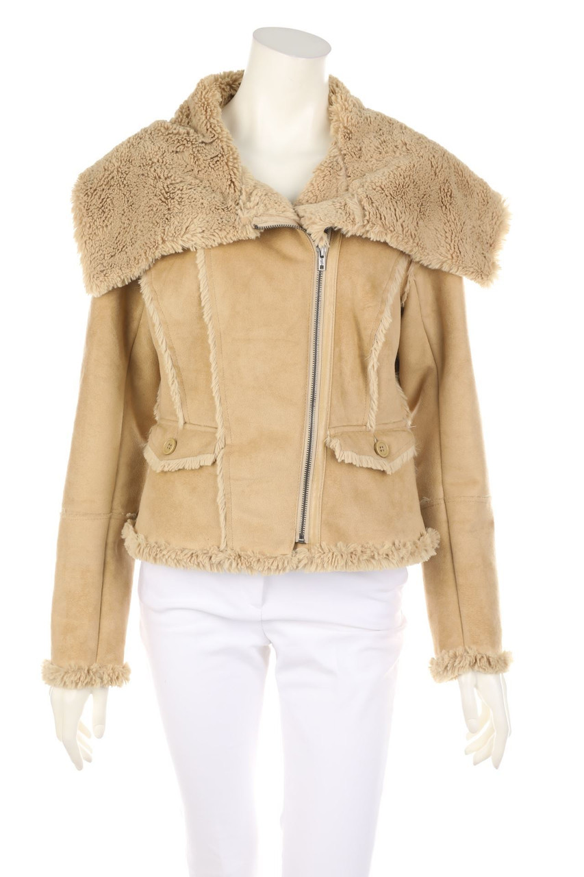 DKNY JEANS - Faux Shearling-Jacke mit Rollkragen - M