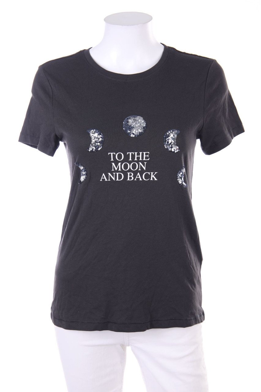 ONLY - Print-Kurzarm-Shirt mit Glitzer - XS