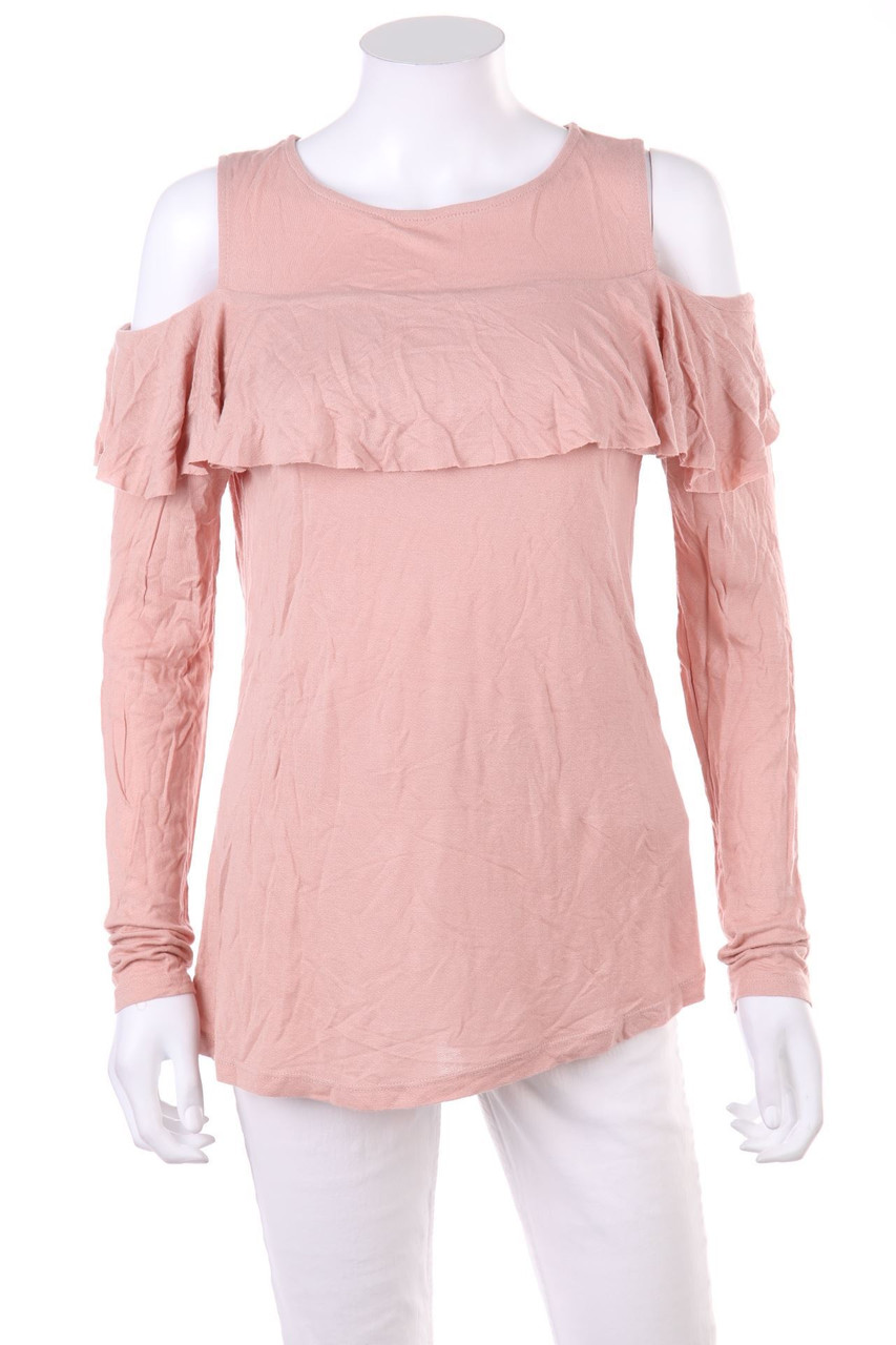 AMISU - Cold-Shoulder-Longsleeve-Shirt mit Volants - M