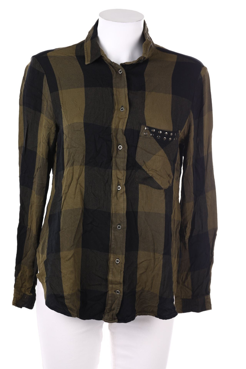 ZARA - Karo-Hemd-Bluse mit Applikationen aus Viskose - M