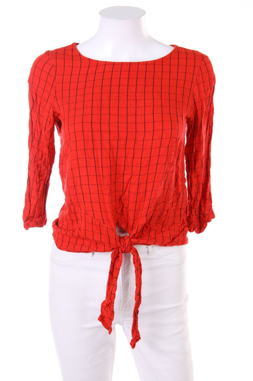 promod - Karo-Bluse mit 3/4-Ärmel zum Knoten - D 32