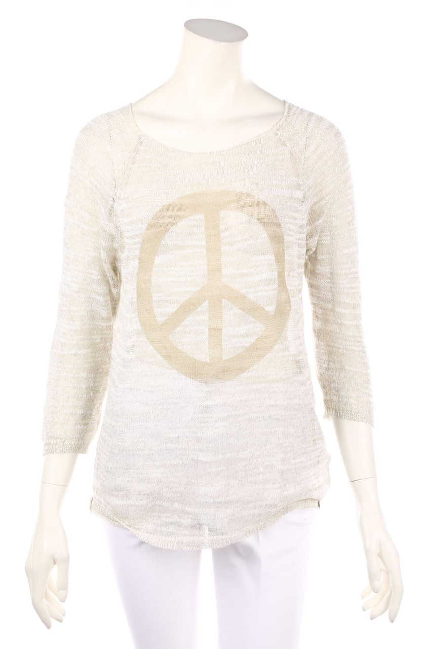 rich & royal - Glitzer-Strick-Pullover mit Statement-Print - M