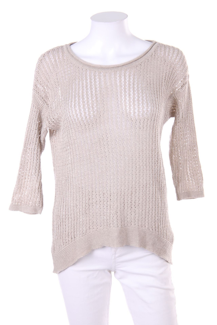 STILE BENETTON - 3/4-sleeve Crewneck Pullover, Open Knit with 3/4-Sleeves - S