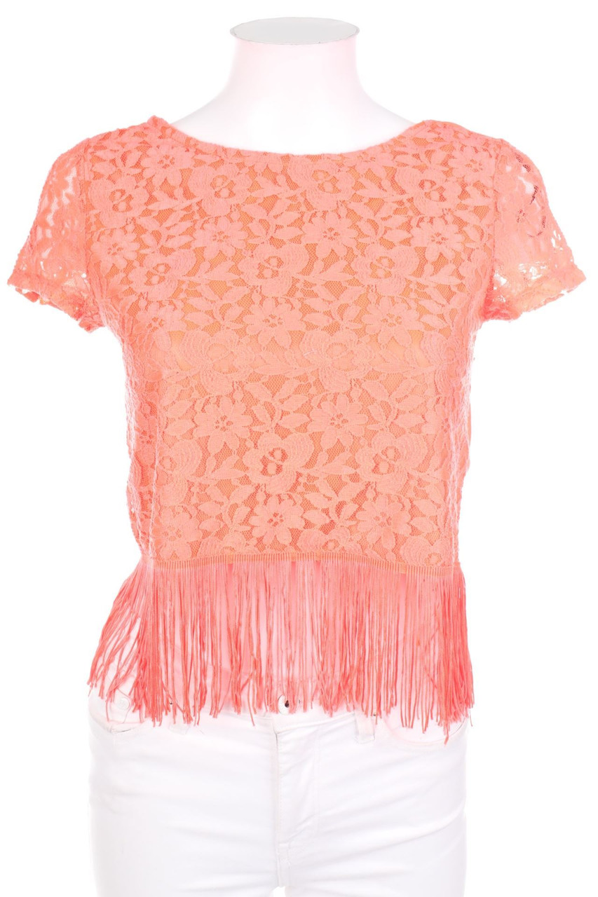 H&M DIVIDED - Cropped-Kurzarm-Bluse mit Fransen - XS