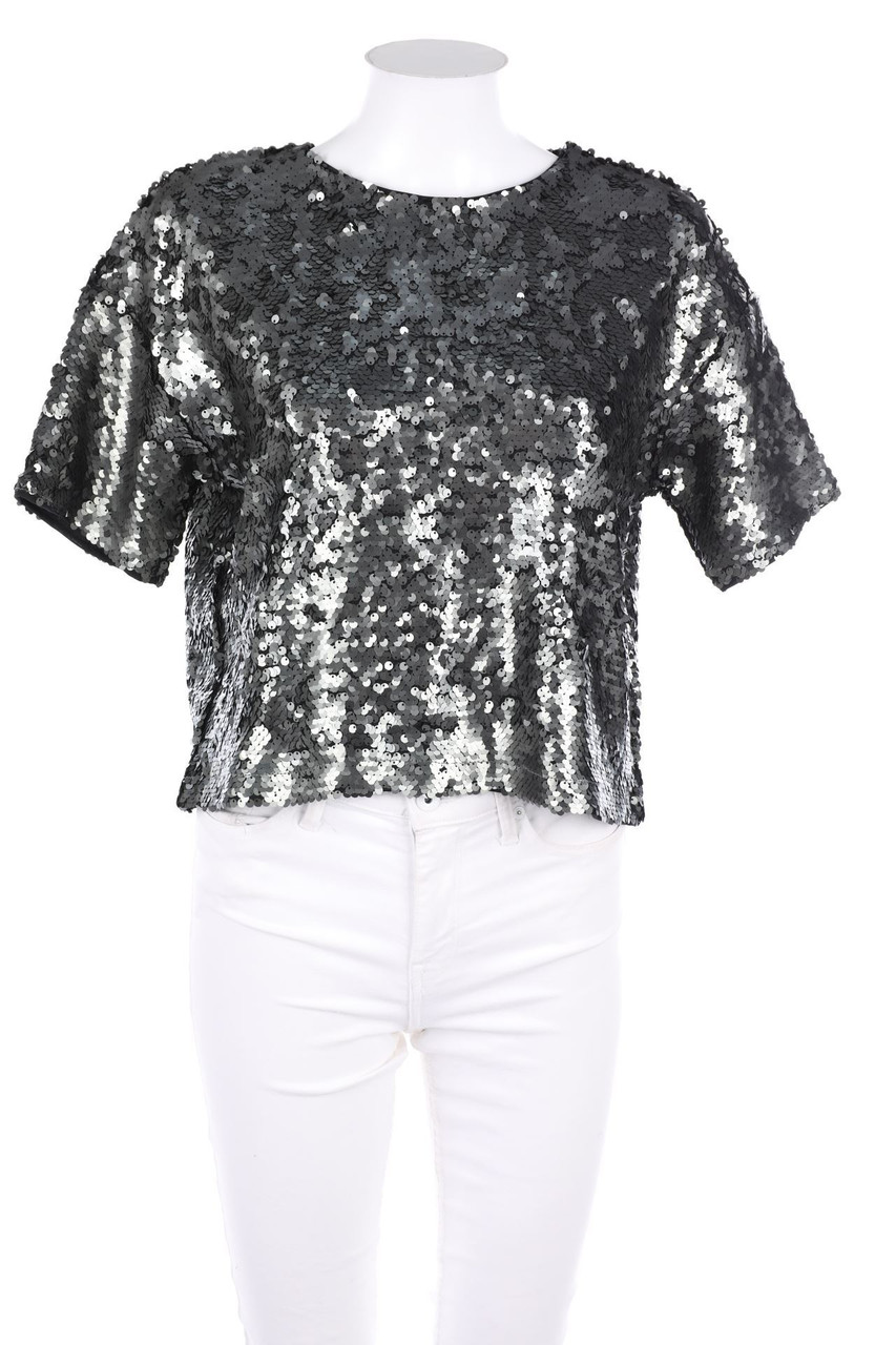 H&M DIVIDED - Kurzarm-Shirt mit Pailletten - S
