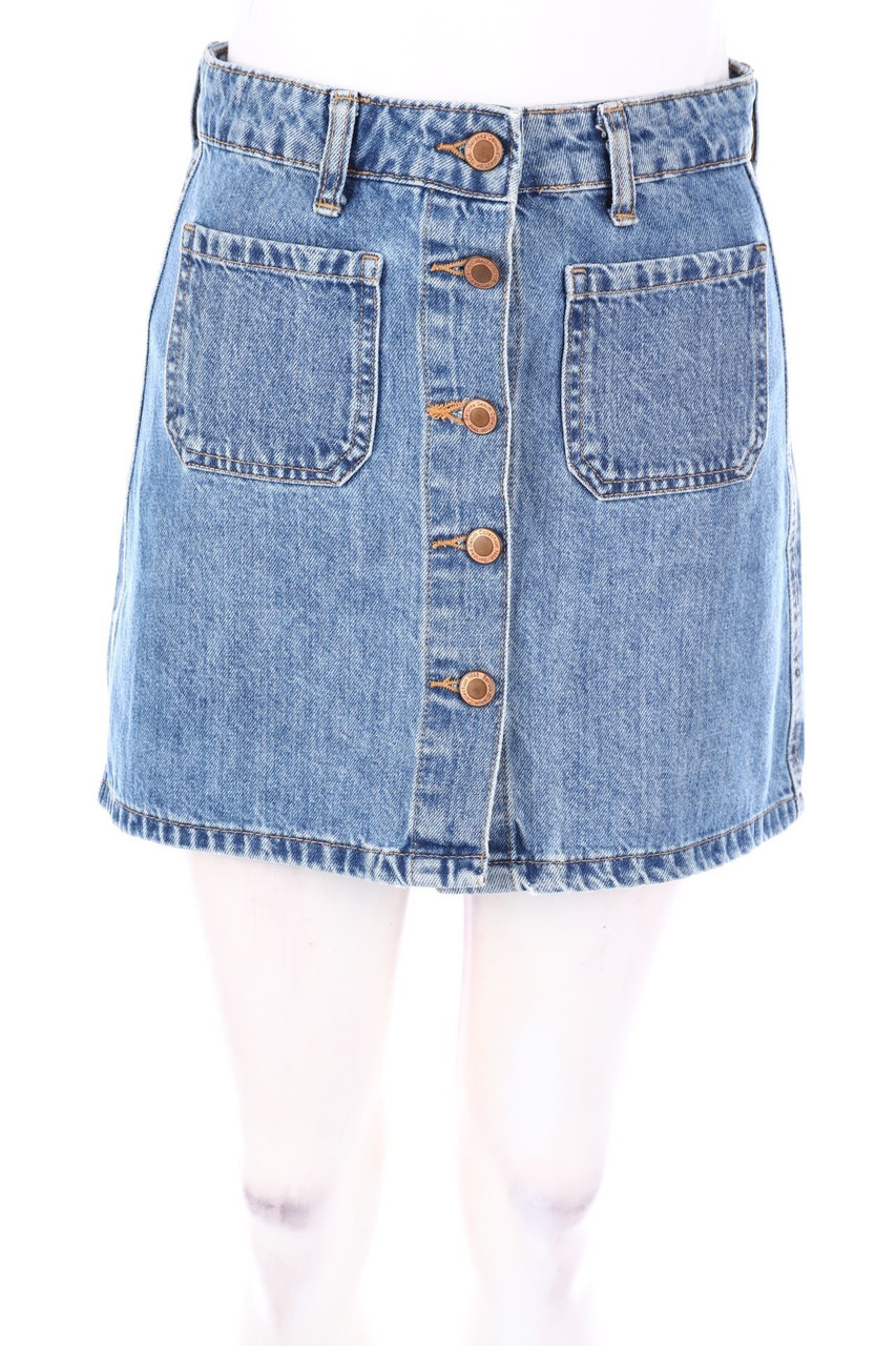 Bershka - Denim Mini Skirt with Patch Pockets - D 32