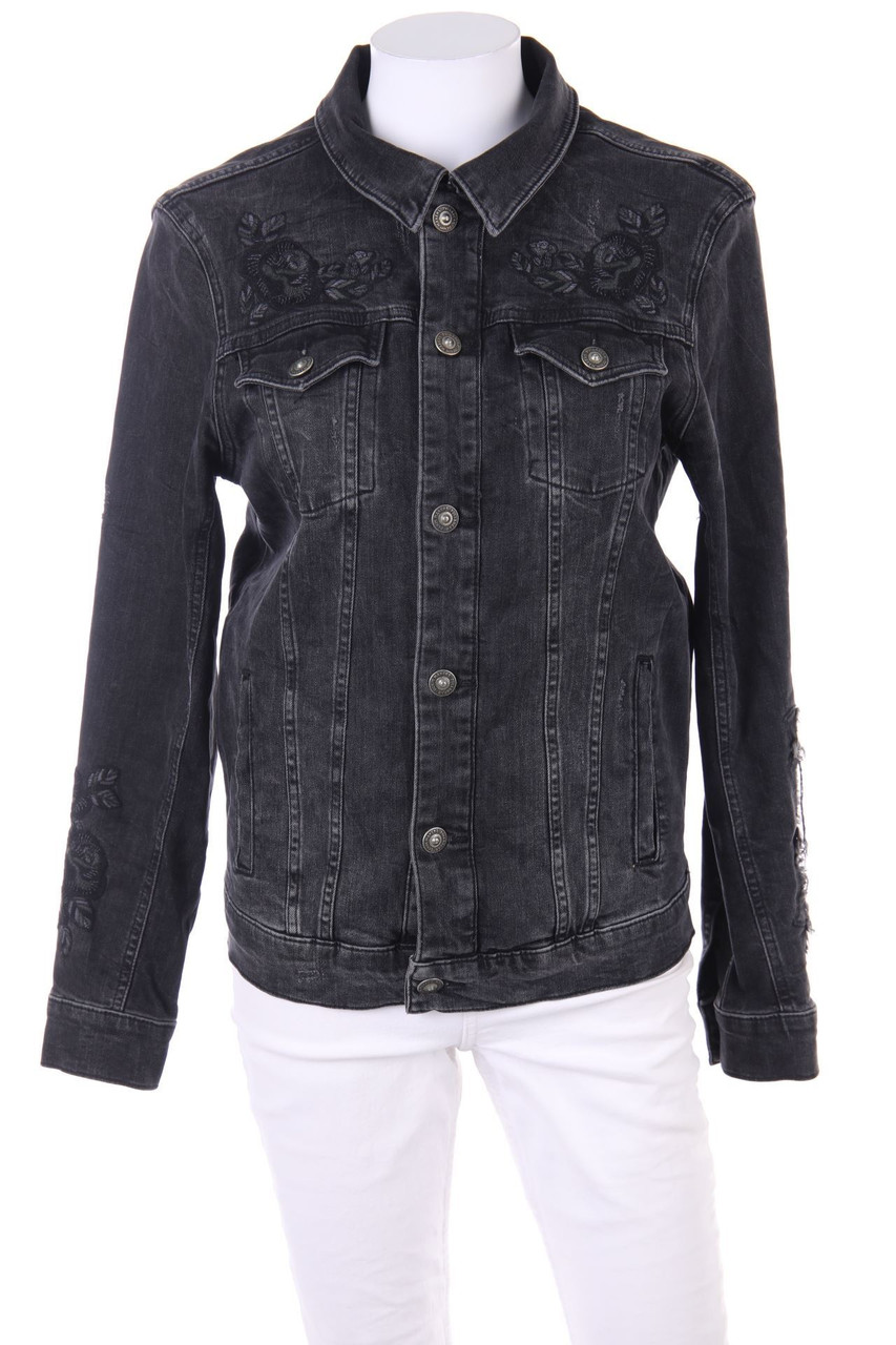 PULL&BEAR - Jeans-Jacke mit Statement-Print - S