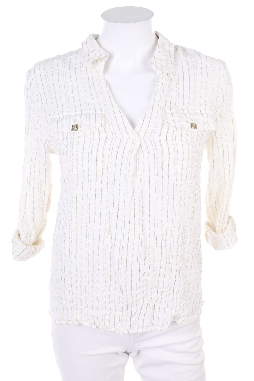 ANNE KLEIN - Crinkle-Blouse with Stripes with Roll-up Sleeves - S