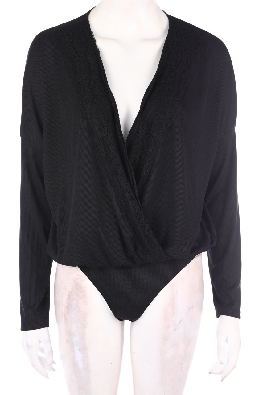 ZARA TRF - Spitzen-Body mit tiefem Ausschnitt in Wickel-Optik - S