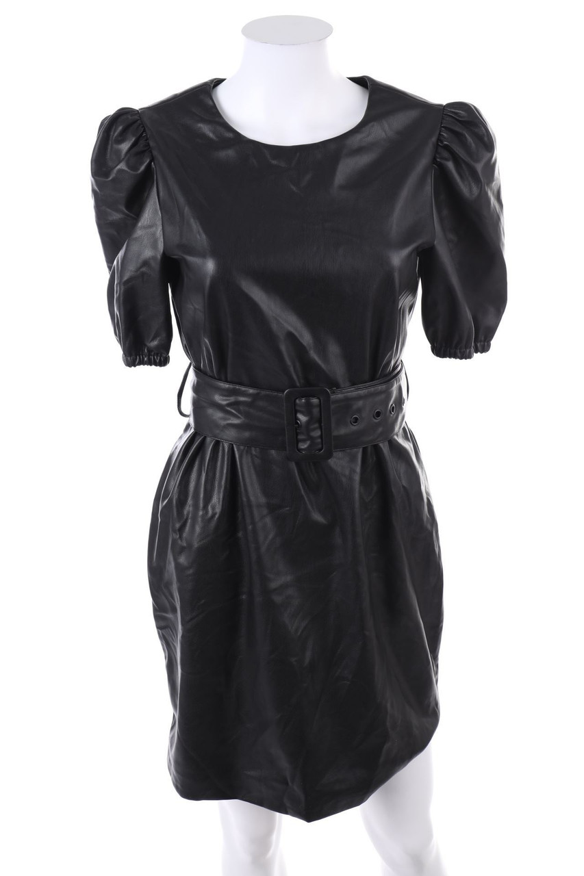 AMISU - Faux Leather-Kleid mit Puffärmeln - D 38