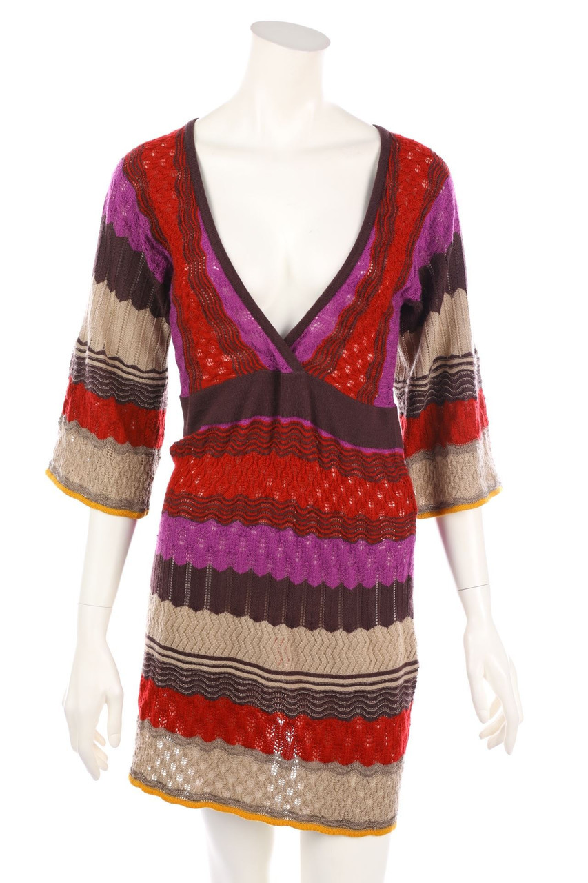 comma - Strickkleid in Wickel-Optik mit Lochstrick-Details - S