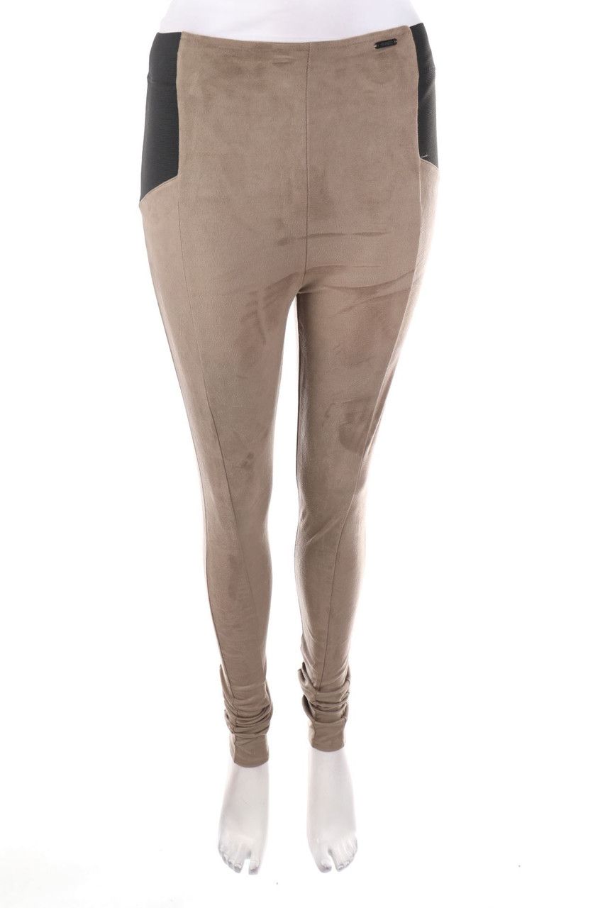 GUESS - Two Tone-Faux Leather Leggings with Logo Plaque - S