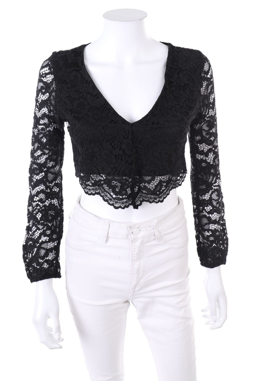 ZARA W&B - Cropped-Bluse aus Spitze - S