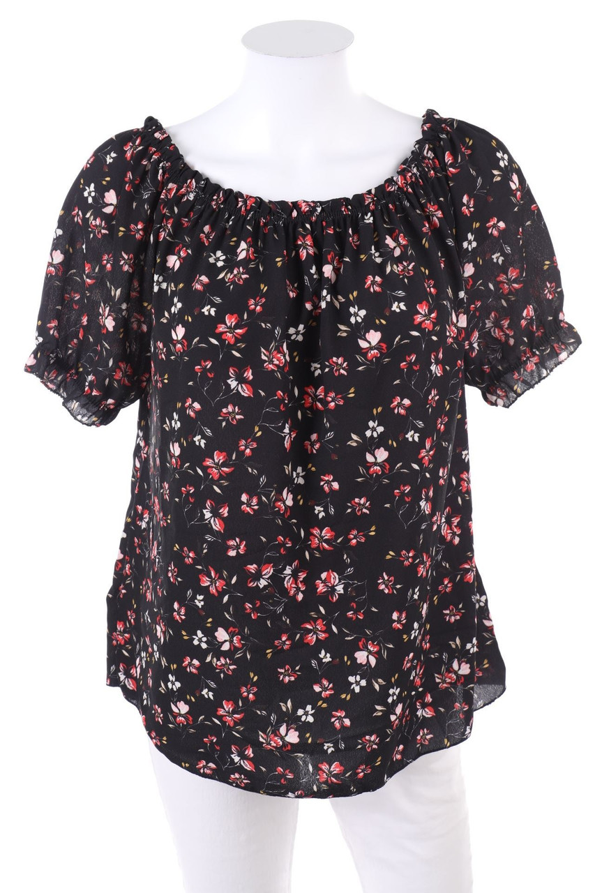 zebra - Carmen-Shortsleeve Blouse with Flower Print - S