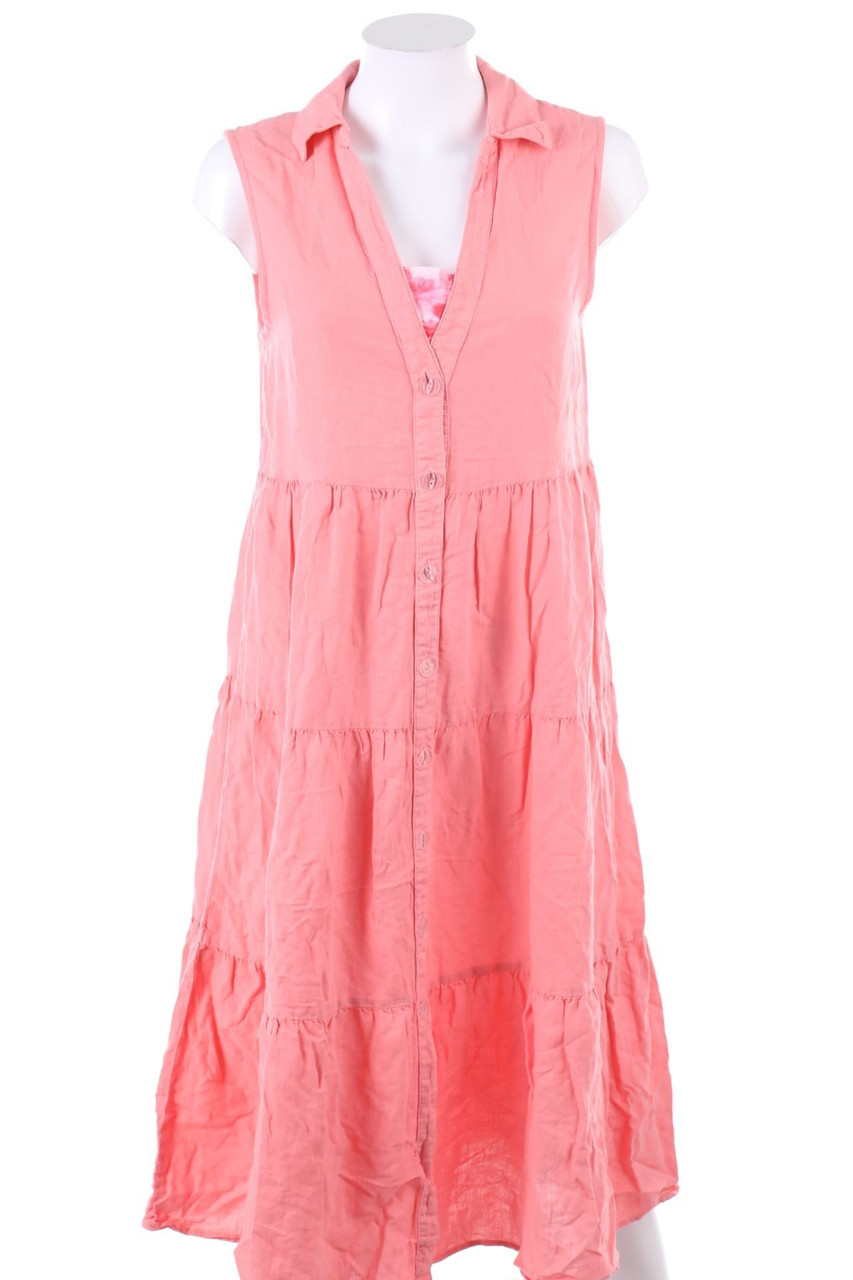 ZARA - Midikleid aus Leinen-Mix mit Raffungen - S