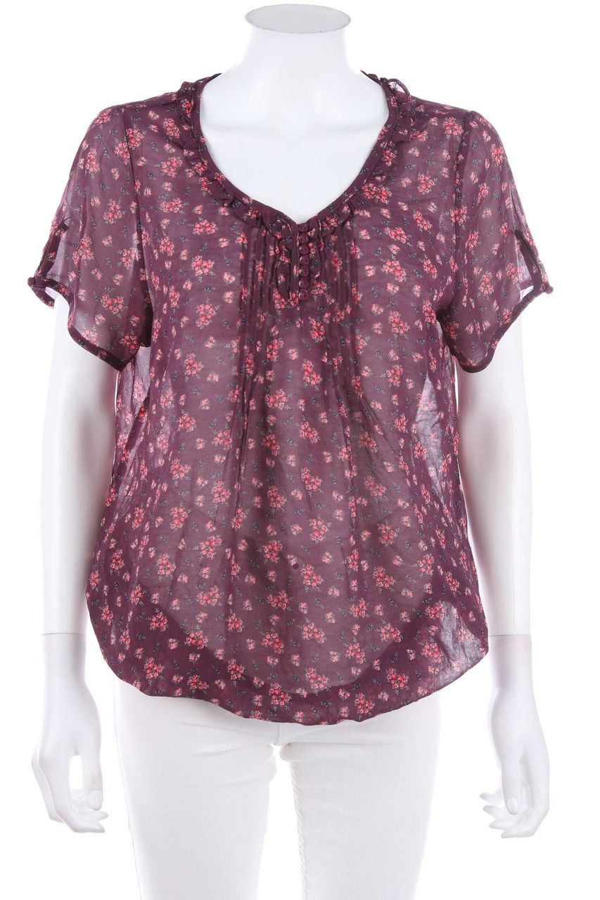 No Label - Shortsleeve Blouse with Pin-tucks - L
