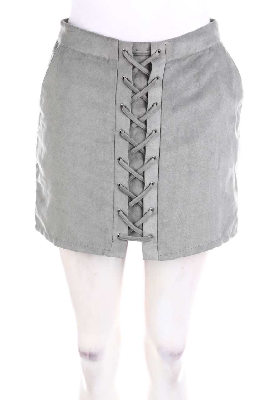 H&M DIVIDED - Faux Leather-Mini-Rock mit Schnürung - D 36