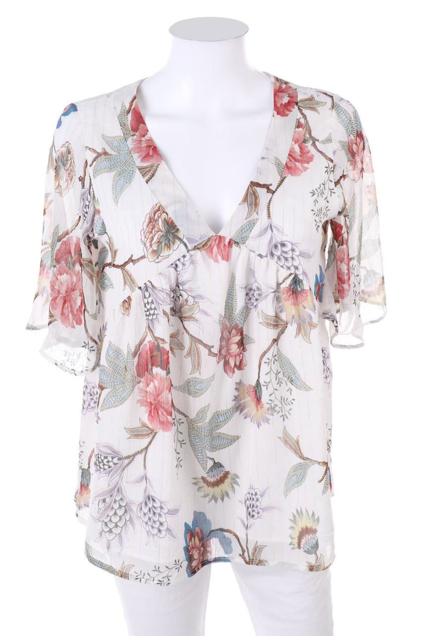 promod - Bluse mit Blumen-Print mit Glitzer - M