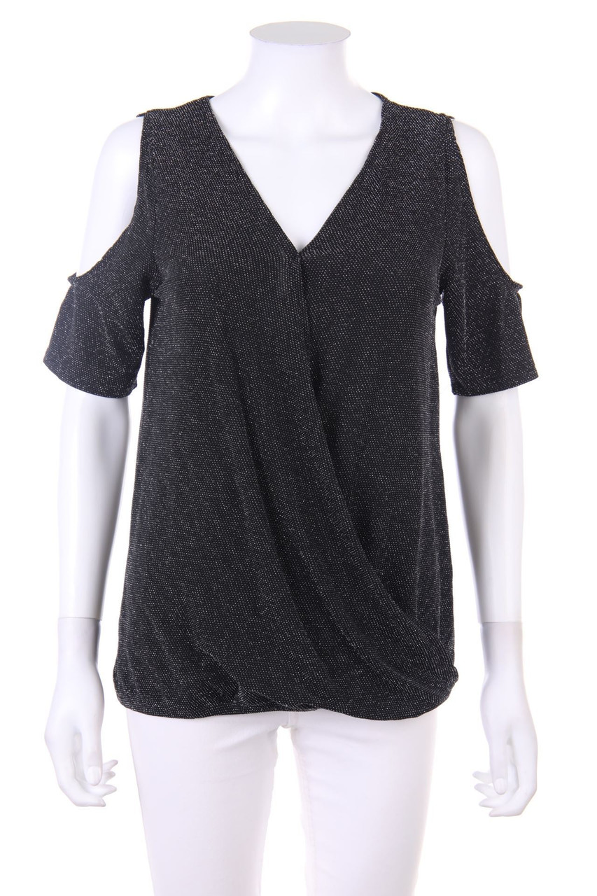 Ohne Label - Cold-Shoulder-Bluse mit Glitzer - M