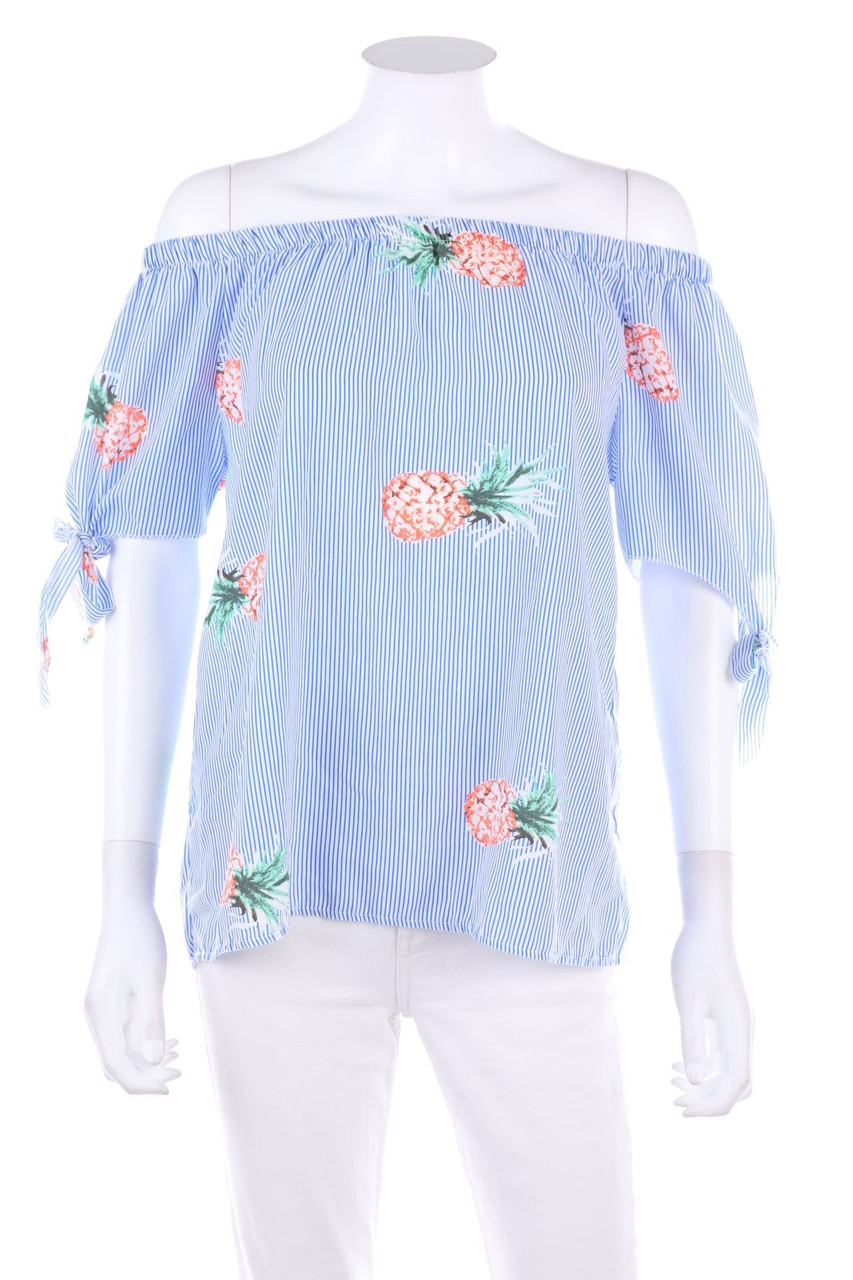 My Hailys - Streifen-Carmen-Bluse mit Print - M