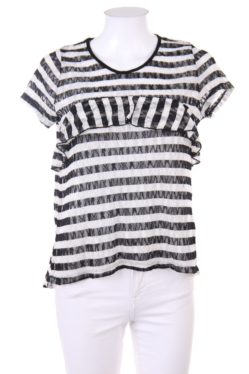 MORGAN - Shortsleeve Blouse, Lace with Stripes - M