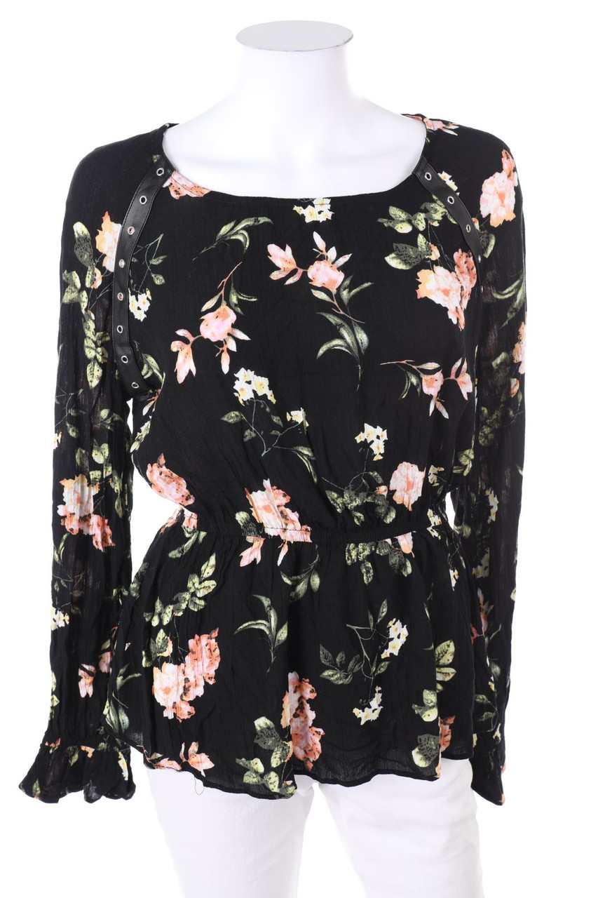 zebra - Blouse with Flower Print with Faux Leather Details - XS