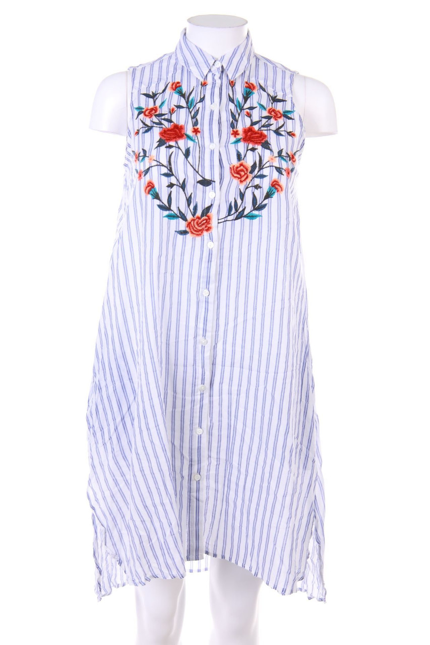 ZARA - Stripe Shirt Dress with Embroideries - XS
