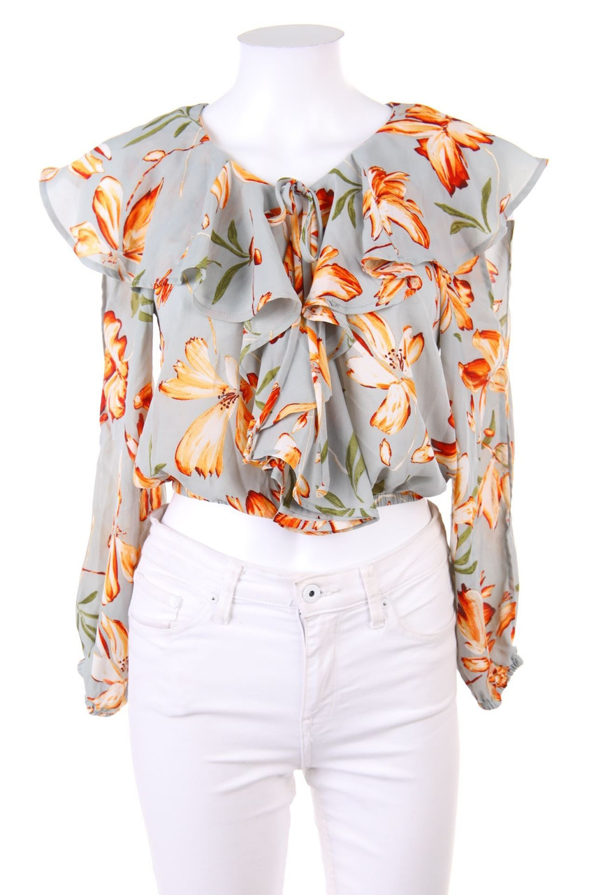 millibon - Volants-Blouse with Flower Print - S