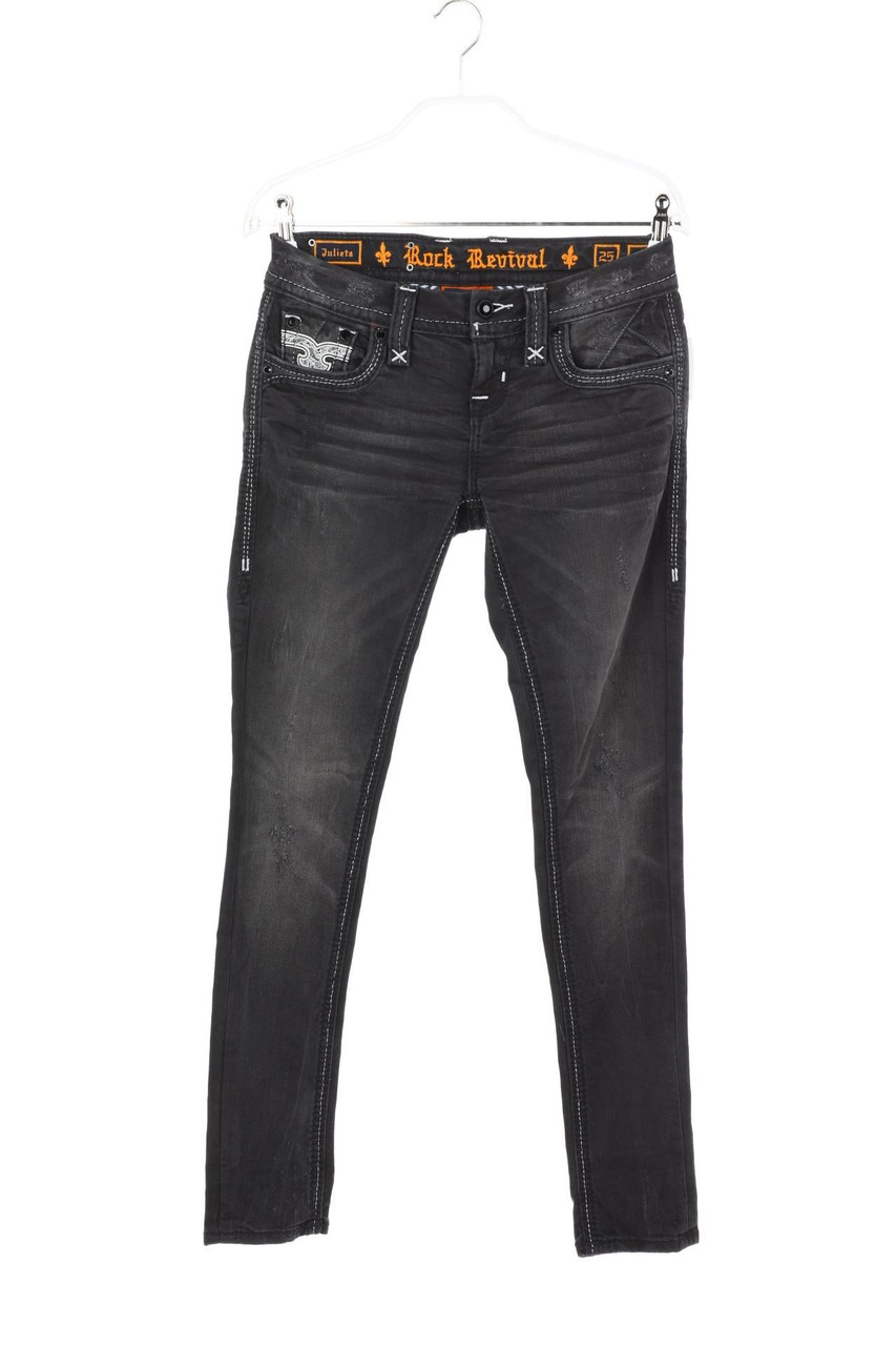 Rock Revival - Used Look Skinny-Jeans mit Schmuck-Knöpfen - W25