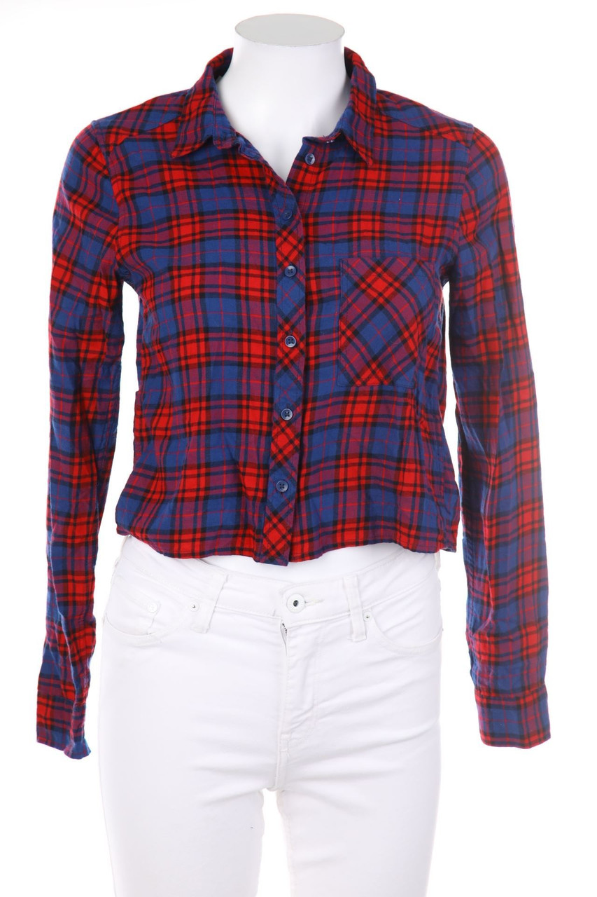 H&M DIVIDED - Cropped-Hemd-Bluse mit Karo-Muster - D 32