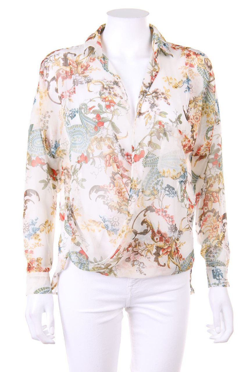 PULL&BEAR - Vokuhila-Bluse mit floralem Muster - S