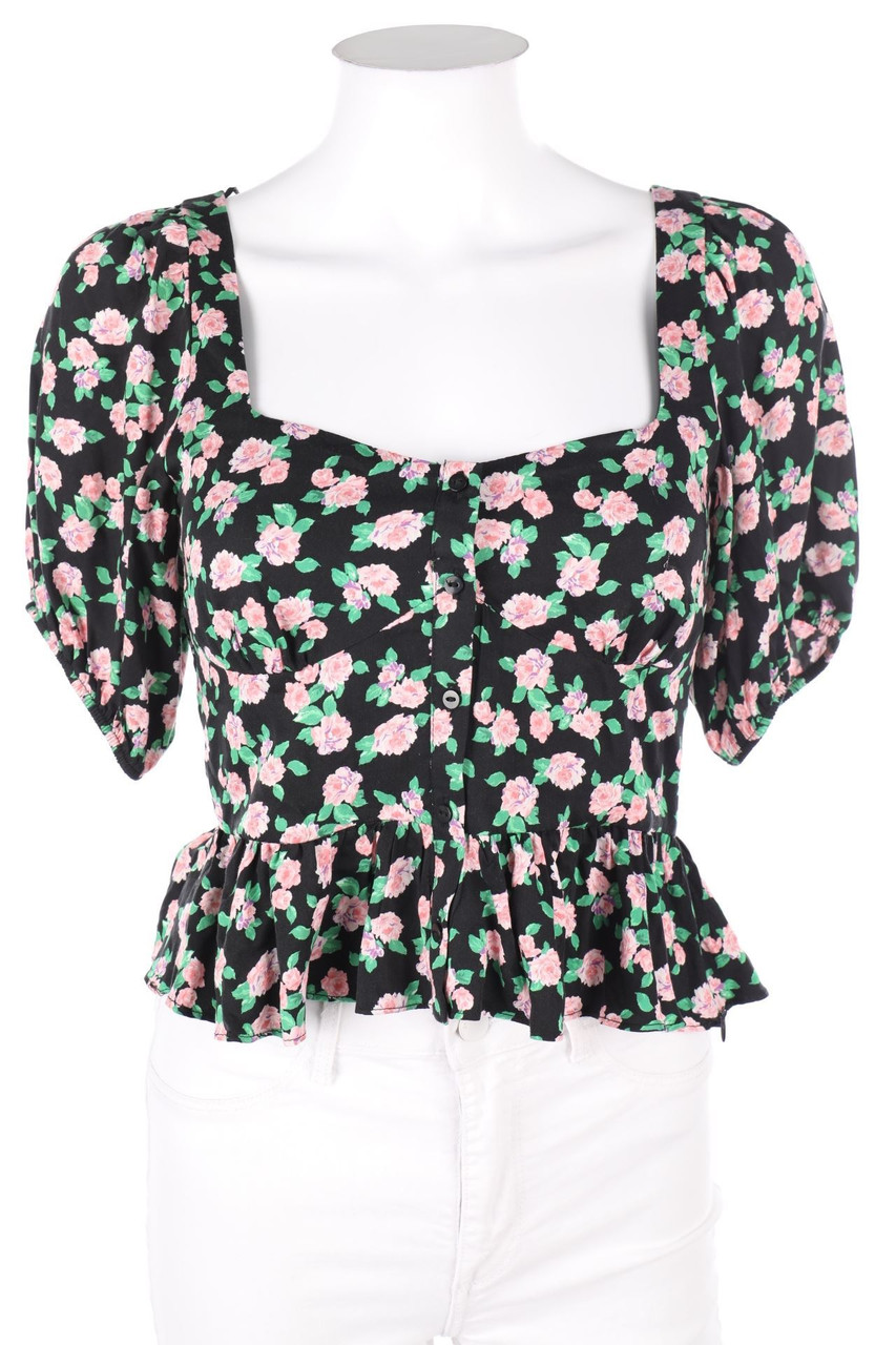 ZARA - Cropped-Kurzarm-Bluse mit Blumen-Print - M