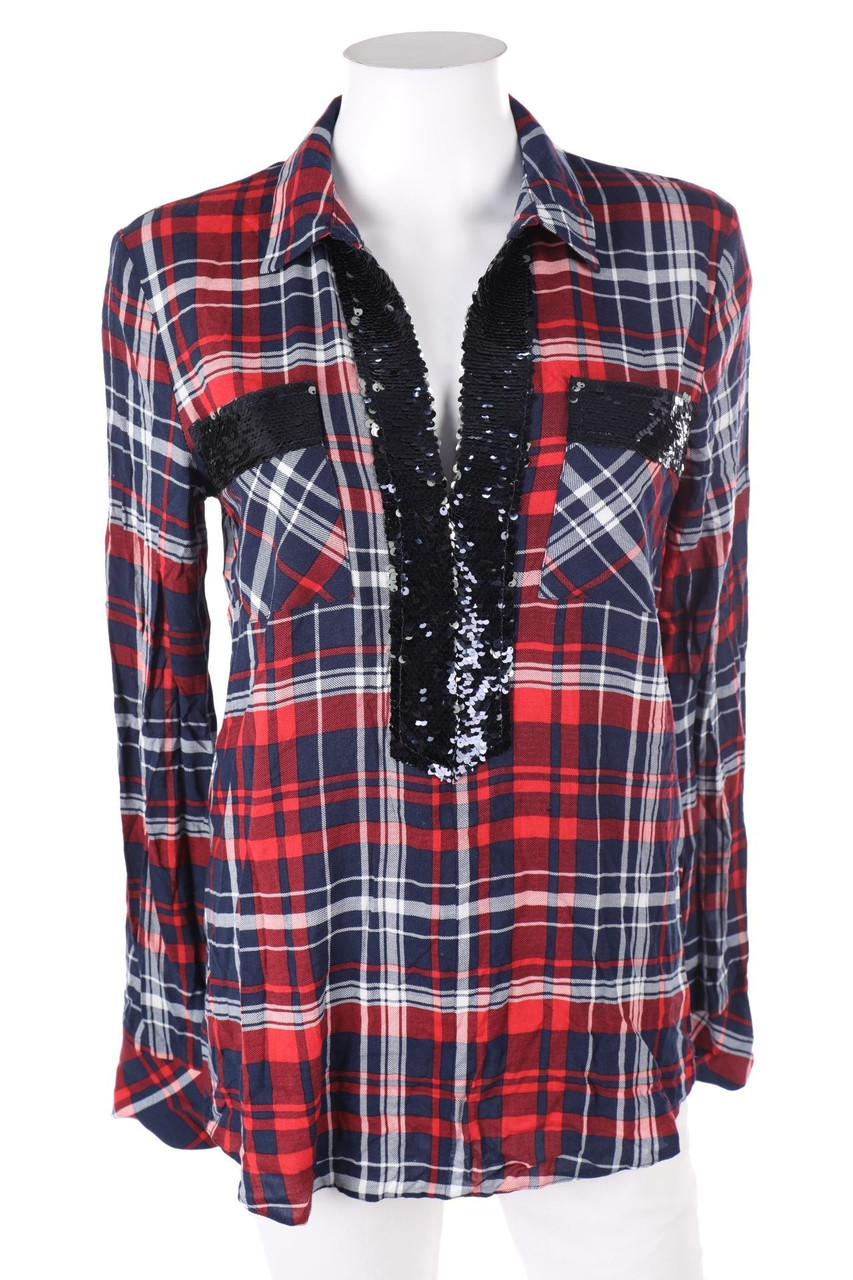 Stylove - Checked Shirt Blouse with Sequins - M