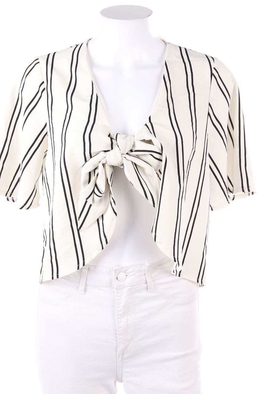 No Label - Stripe Shortsleeve Blouse with Bow - L