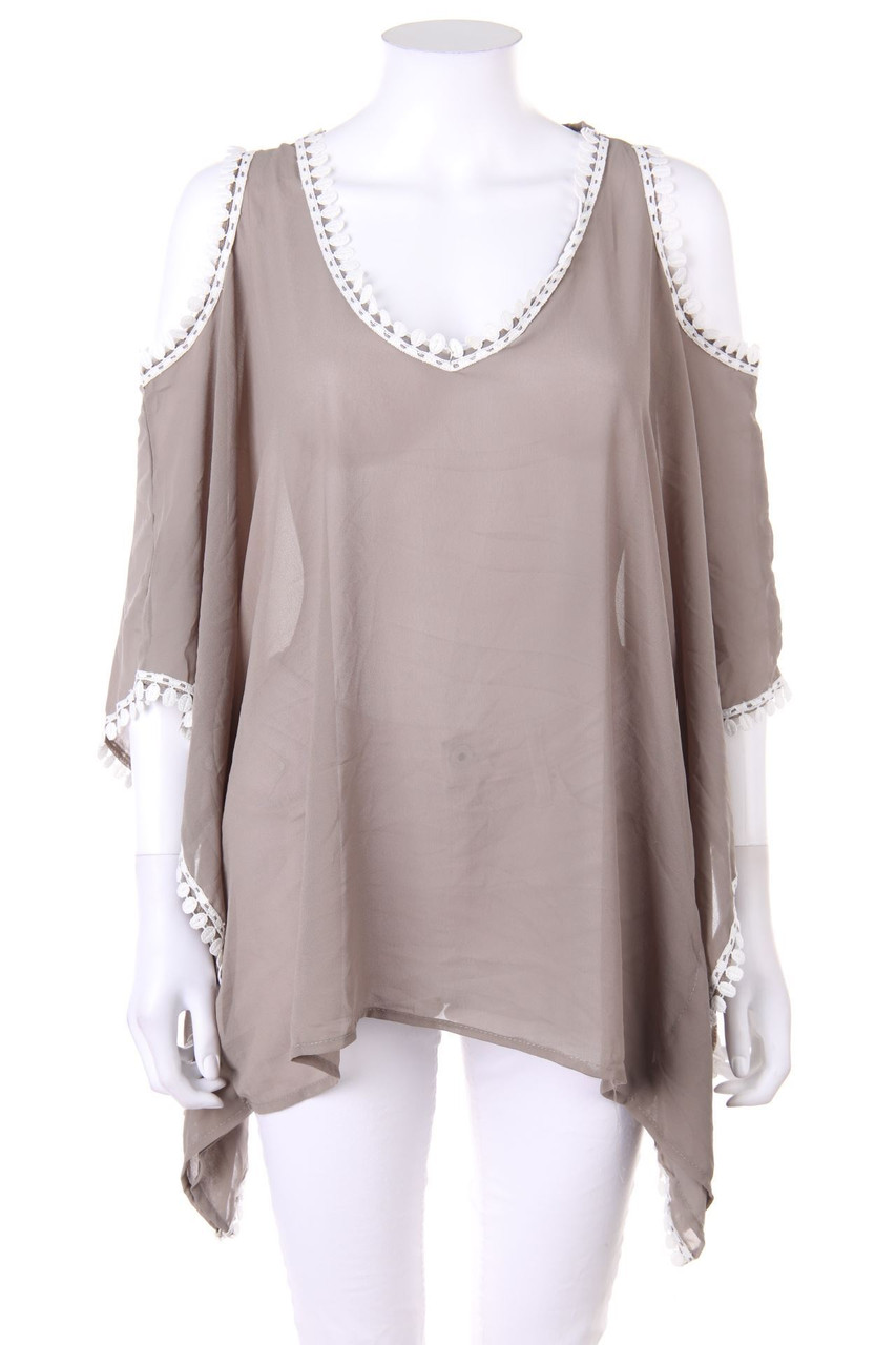 No Label - Cold-Shoulder-Blouse with Lace - D 42