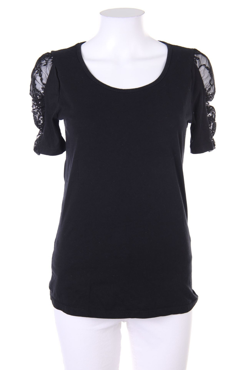 NAF NAF - Kurzarm-Shirt mit Puffärmeln mit Spitze - L