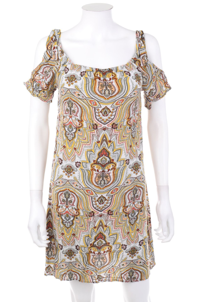 No Label - Cold-Shoulder-Mini Dress, Jersey, Ethno Style - S