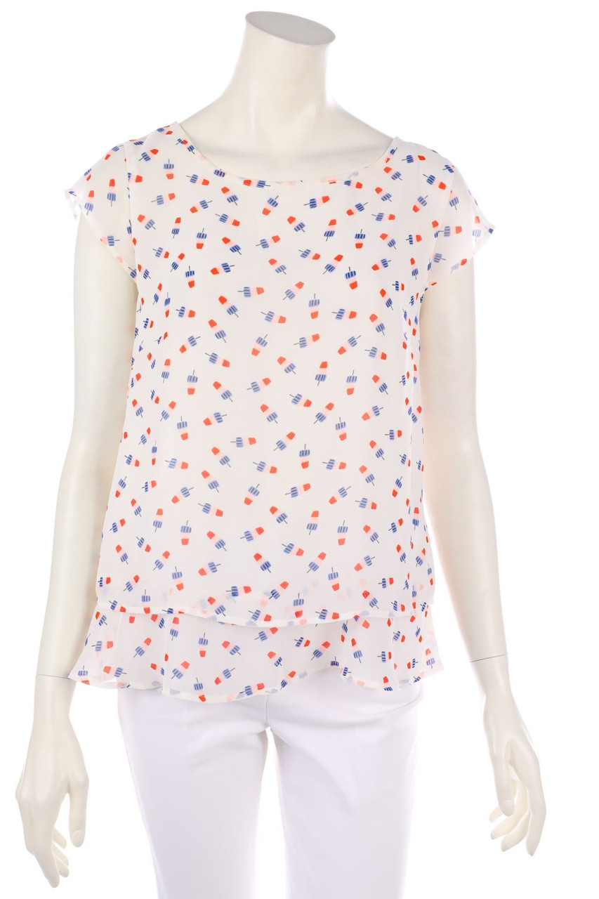 comma - Chiffon-Kurzarm-Bluse mit Print - D 36
