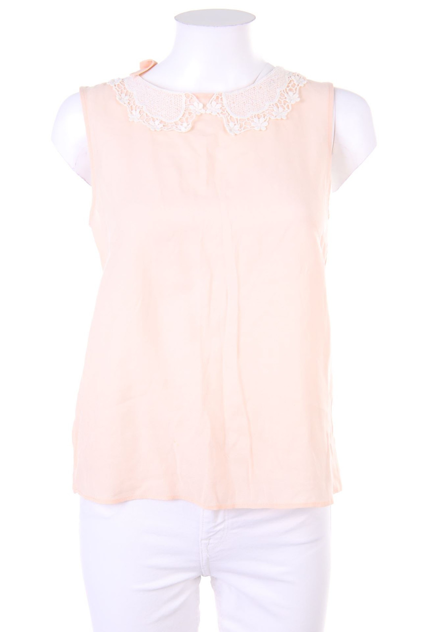 No Label - Blouse Top with Peter Pan Collar, Lace - L