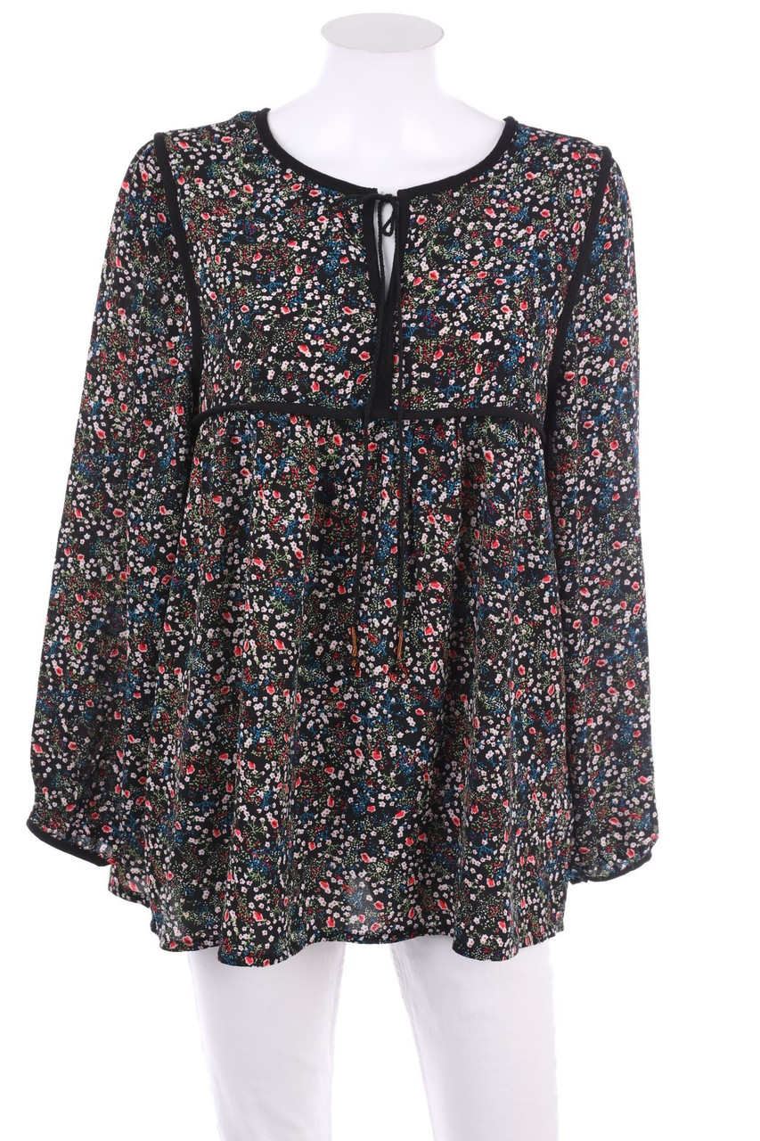 AMISU - Boho-Tunika-Bluse mit Blumen-Print - M