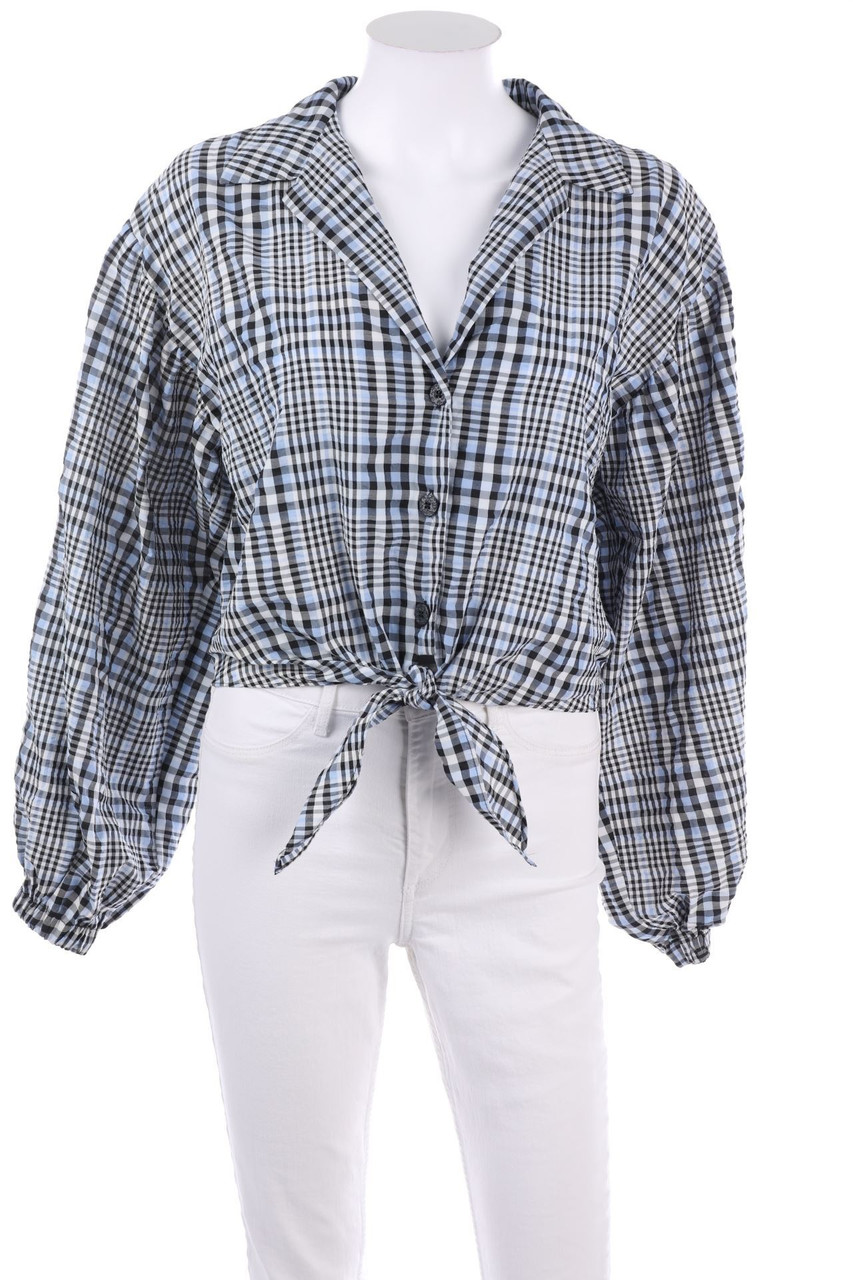 TOPSHOP - Cropped-Blouse, Checked to tie - D 36