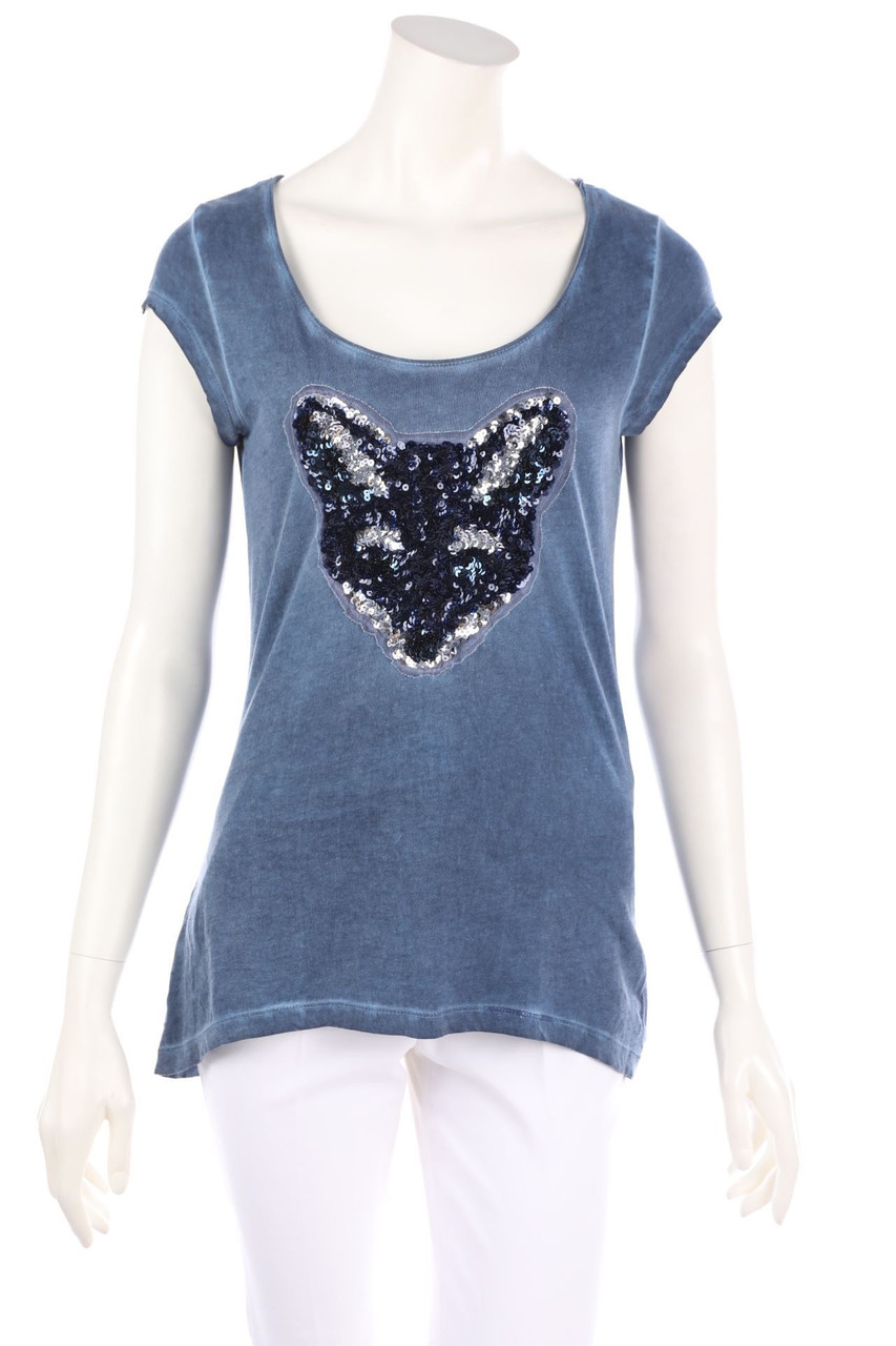 comma - Garment Dyed-T-Shirt mit Pailletten - D 34