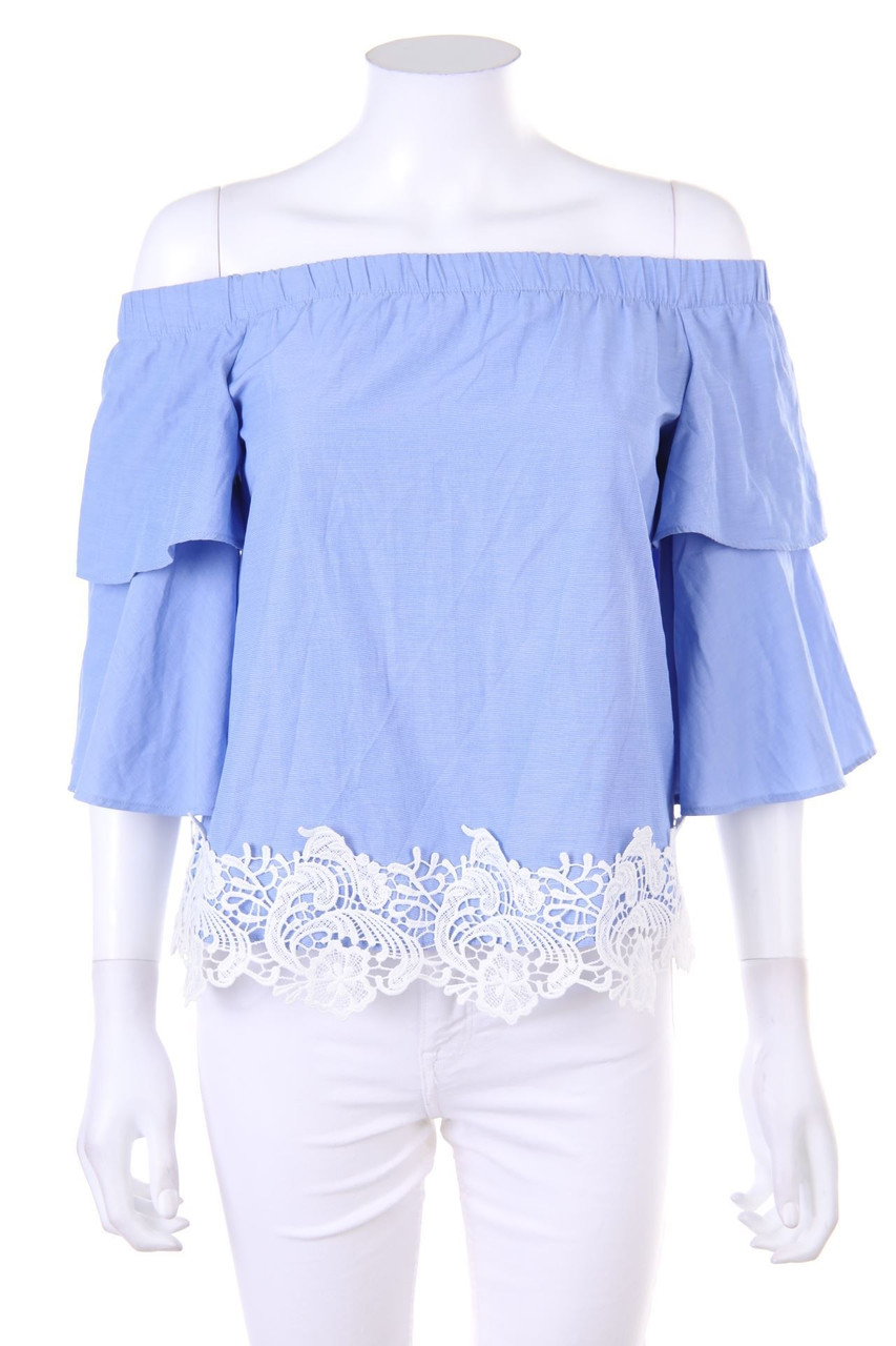 ZARA - Volants-Carmen-Bluse mit Spitze - S