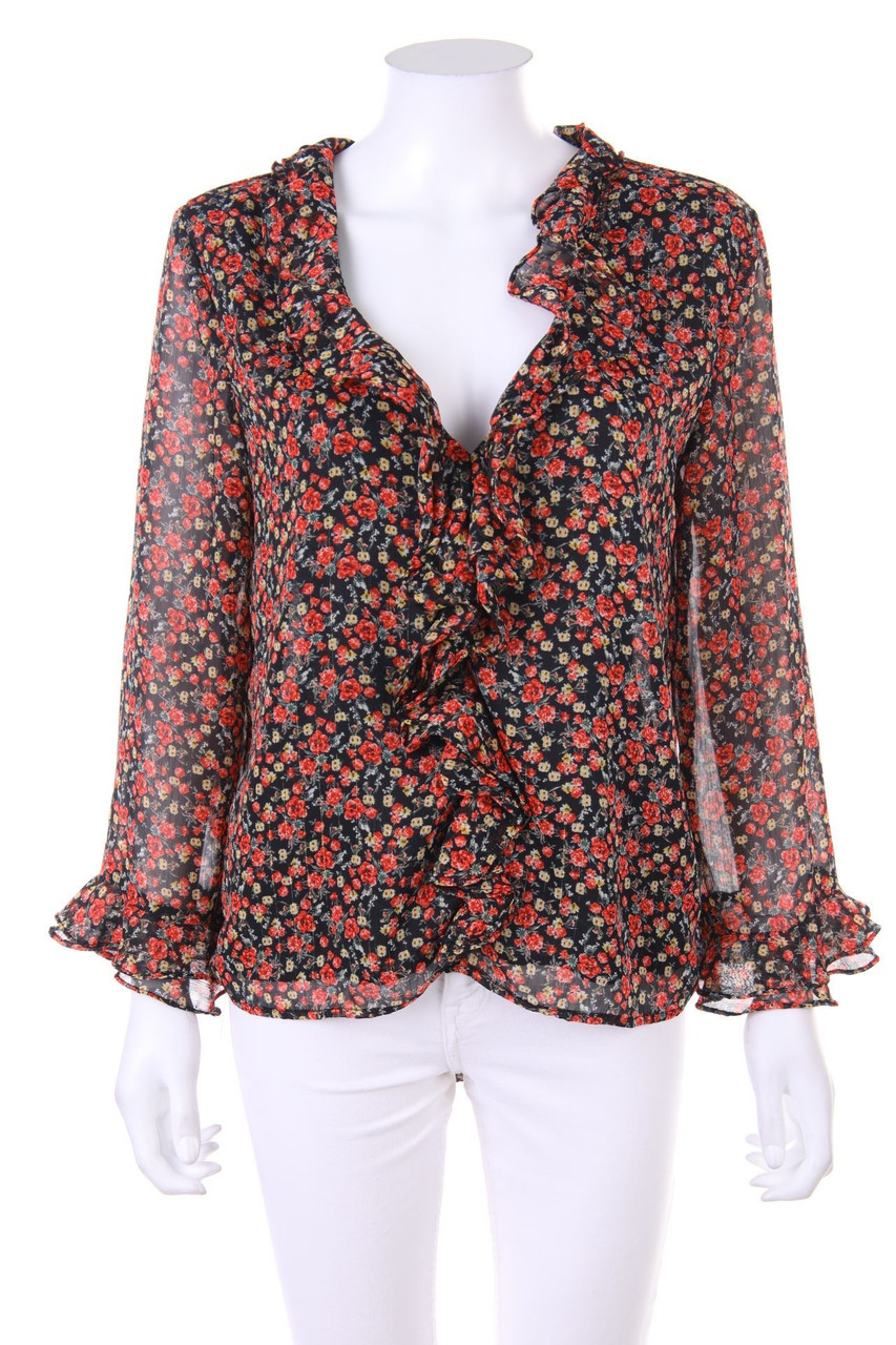 Peace n´ Love - Ruffled Blouse with Flower Print - M