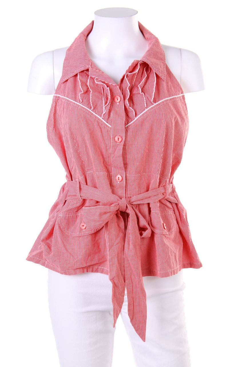 No Label - Checked Blouse Top with Volants - D 40