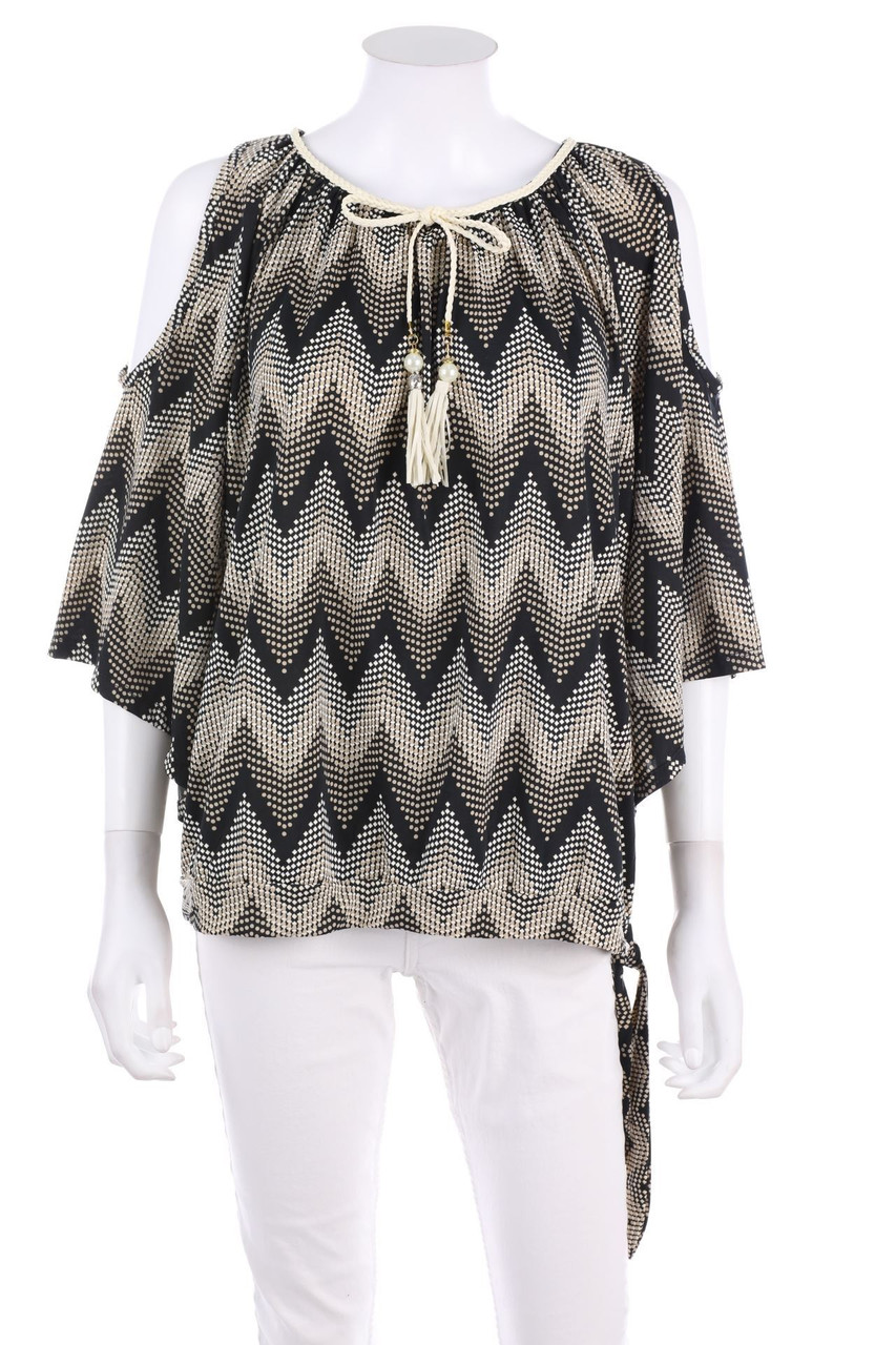 qed london - Cold-Shoulder-Blouse with Zig Zag Pattern - L